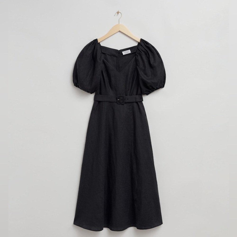 &other stories Linen Puff Sleeve Midi Dress
